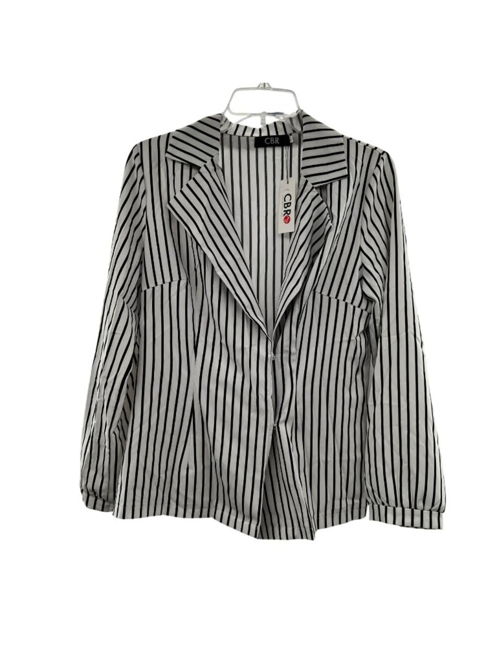 CBR Women's Snap Up Striped Top Long Sleeve Black/White Size Large New